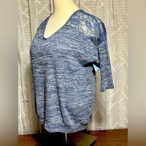 Torrid SuperSoft Plush Heathered Blue Lace Shoulder top 3/4 L sleeves 29”L27”p2p